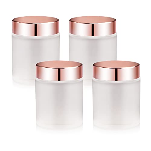 4 Pack34 oz Frosted Glass Jars with LidsRound Empty Storage Containers with RoseGolden Lids  Inner LinersTravel Jars Pot for CosmeticsGelScrubsMakeupFace Cream Lotion